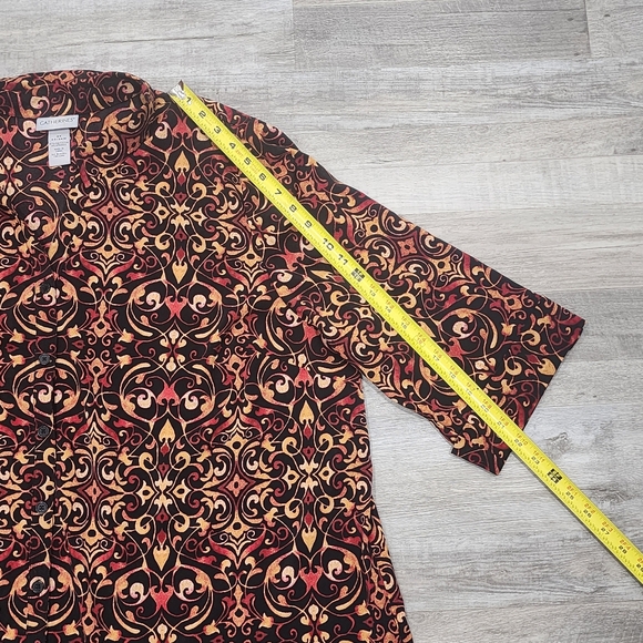 Catherines Button-Up Top Shirt Womens 2X Black Geometric 3/4 Sleeves Stretch - Picture 7 of 8